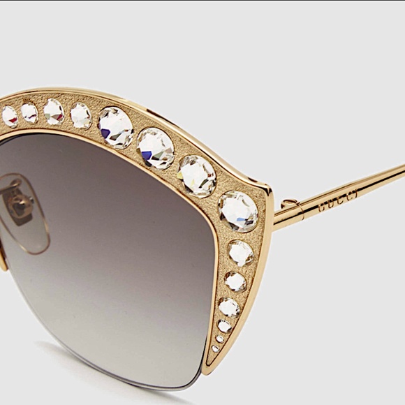 Gucci Gold/Black Crystals Embellished Cat Eye Sunglasses main image 5